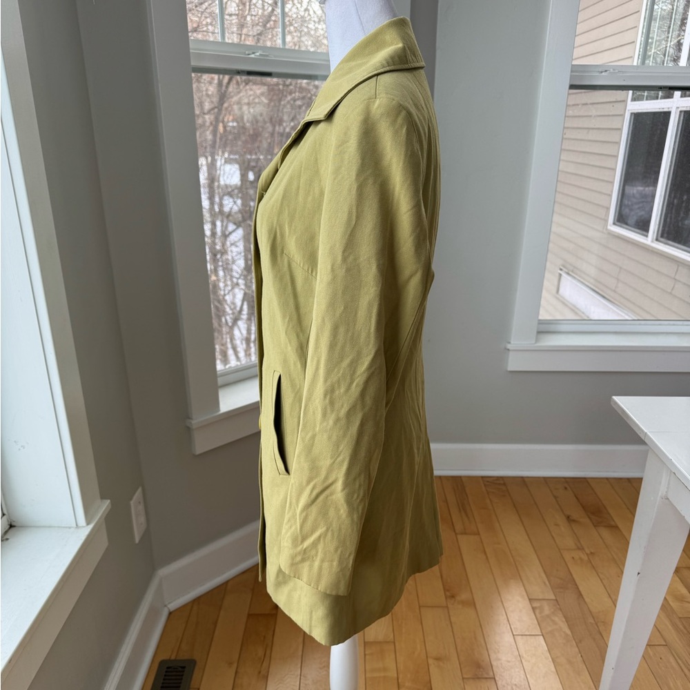 Vintage John Paul Richard Uniform Chartreuse Olive Green Short Trench Coat Sz 6 - Picture 2 of 12